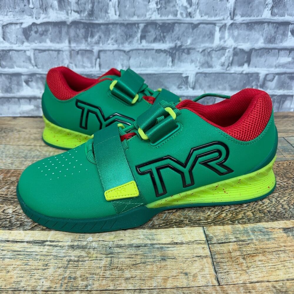 TYR L-1 Lifter Green Yellow Red Weightlifting Shoes Straps Mens Size 9 New